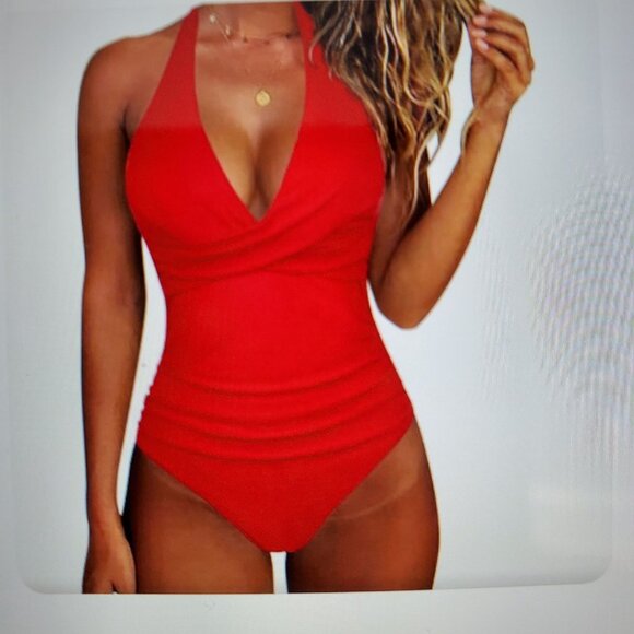 Unbranded Other - Swimsuit Red Size M Tummy Control Halter Style 1 Piece